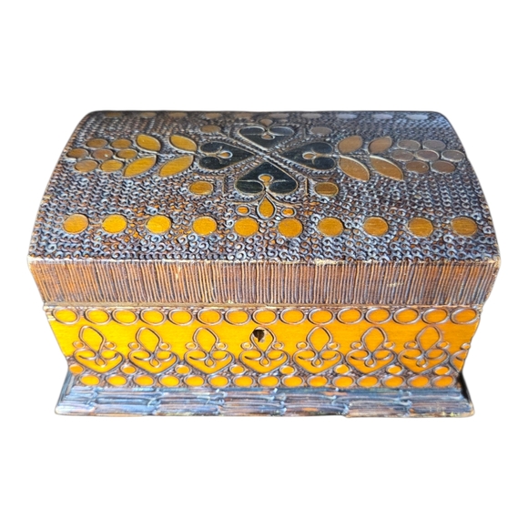 vintage wood Other - Decorative Gold and Brown Jewelry Box Wood Box